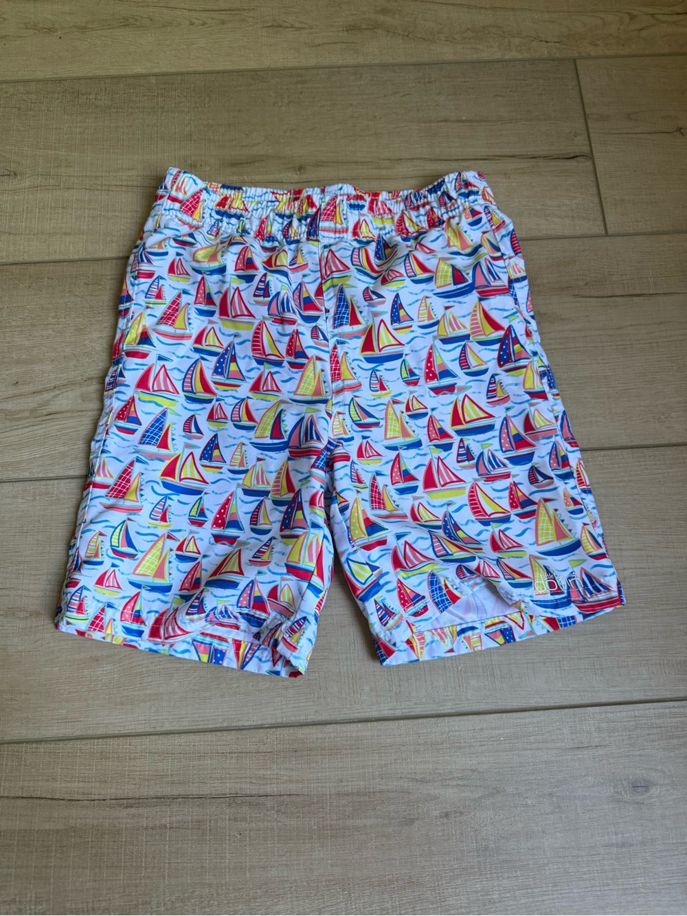Dolfin Kids Sailboat Swim Trunks in White with Red, Blue & Yellow